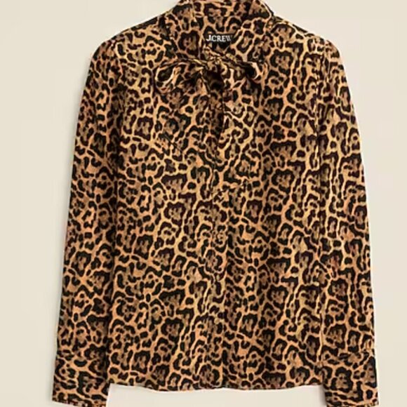 NWT J. Crew Removable tie-neck button-up shirt in leopard crepe de chine Size XS - Picture 1 of 3